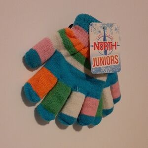 Juniors Striped Mittens - Blue, Pink, Orange, Green